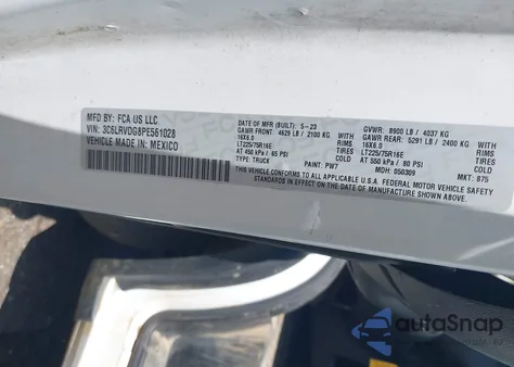 2023 Ram Promaster 2500 High Roof 159 Wb из США, поврежденный, VIN 3C6LRVDG8PE561028